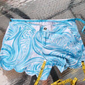 Lilly Pulitzer Womens Size 8 Buttercup Shorts Scalloped Hem Blue & White